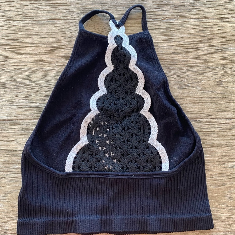 Zara Black and White Crochet Detail Crop Top